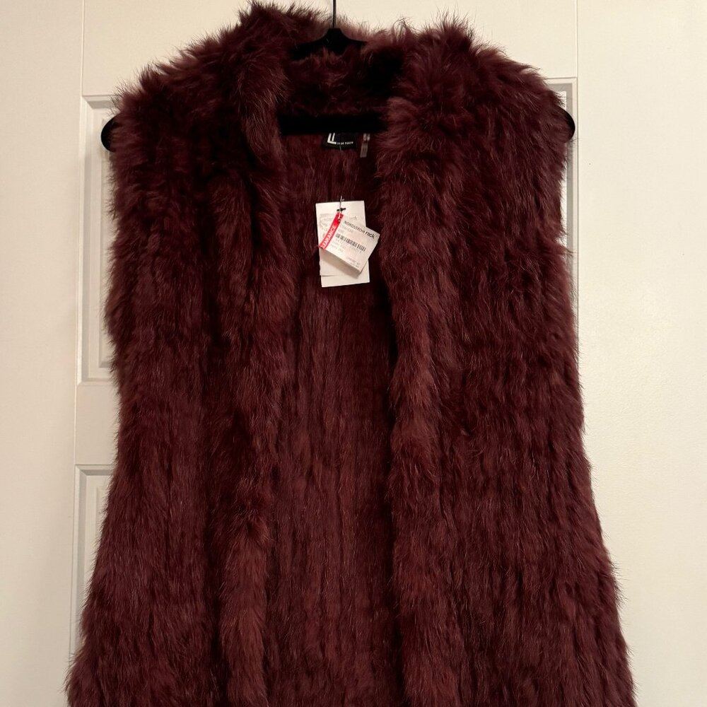 Love Token Rabbit  Fur Vest, Color: WINE, Size XS, NWT